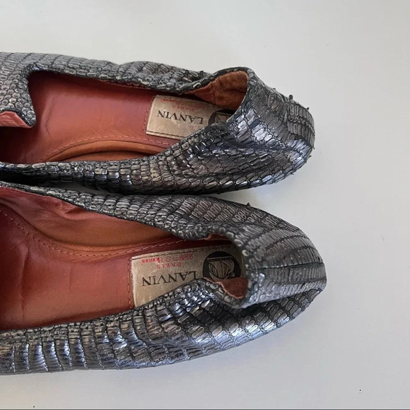 Lanvin Pewter Metallic Textured Loafer Ballet Flat - Picture 5 of 12